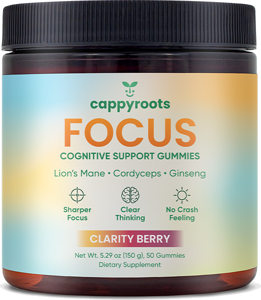 CappyRoots Focus cognitive support gummies pouch in Clarity Berry flavor